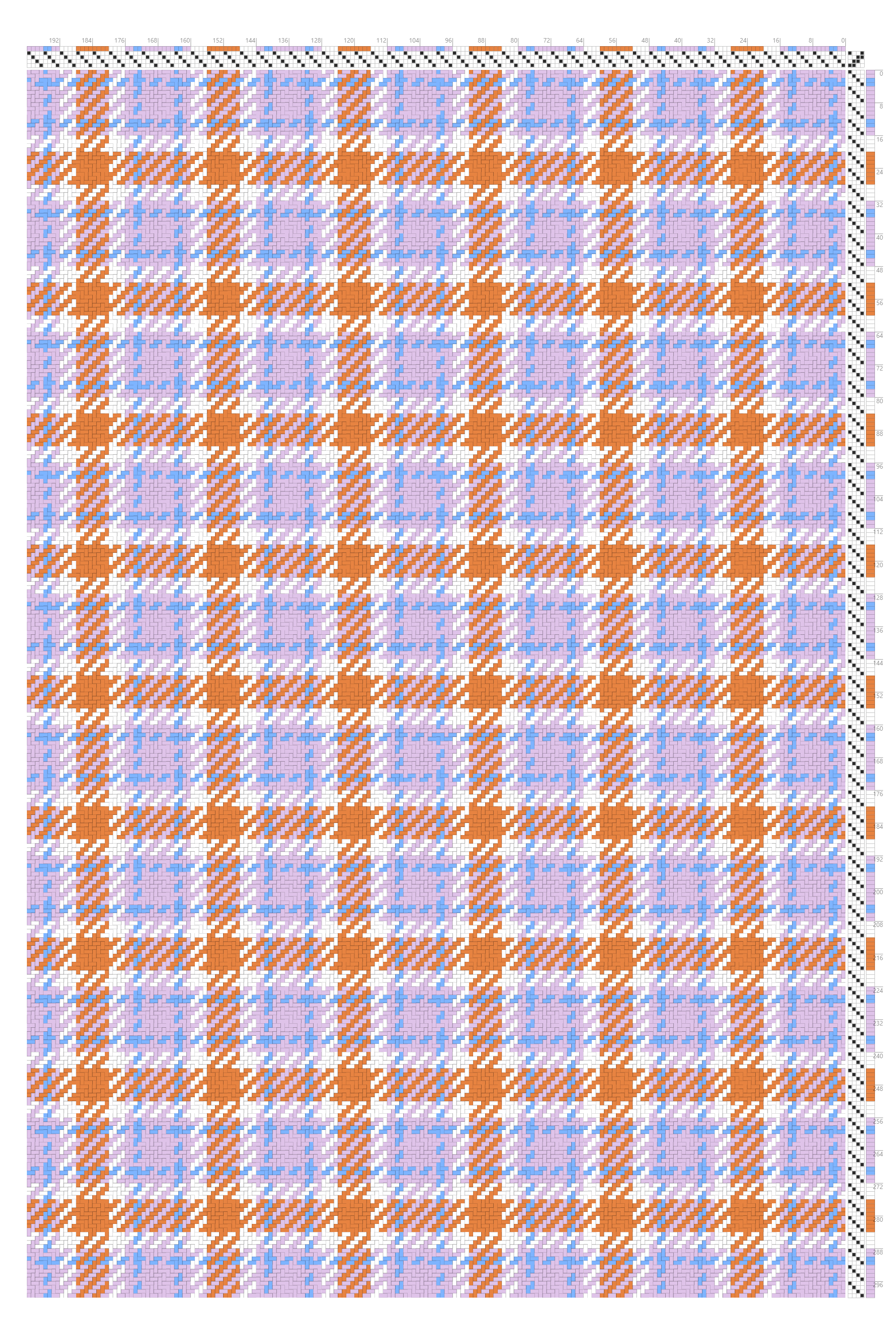 Plaid 2/2 Twill Weaving Draft in Tangerine, Periwinkle & Blush | 4-Shaft 4-Treadle Loom Pattern