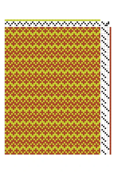 Advancing Wave Twill Weaving Draft in Brick & Hay | 3-Shaft 5-Treadle Dobby Loom Pattern