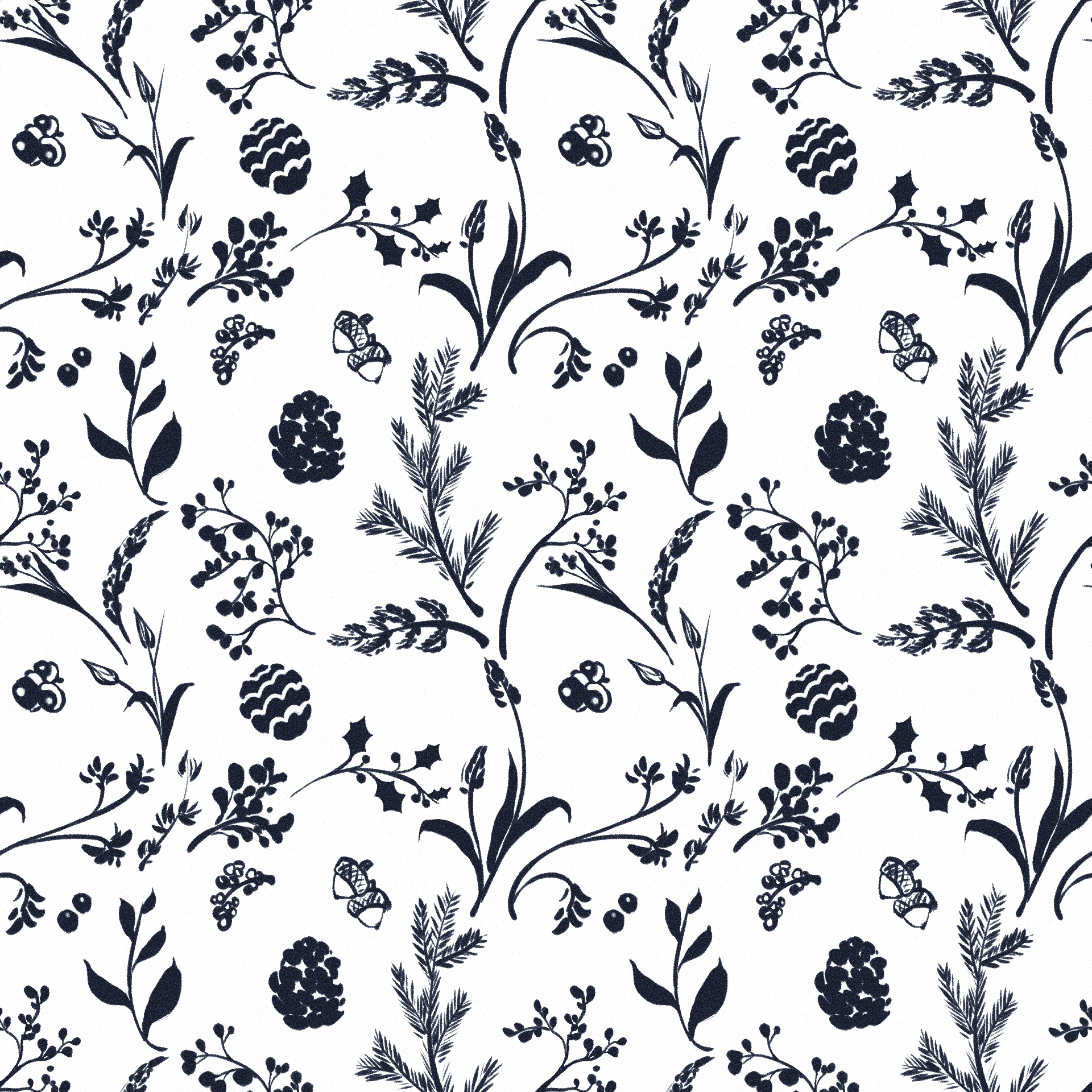 Holly, Pine, Berry & Evergreen Seamless Pattern 
