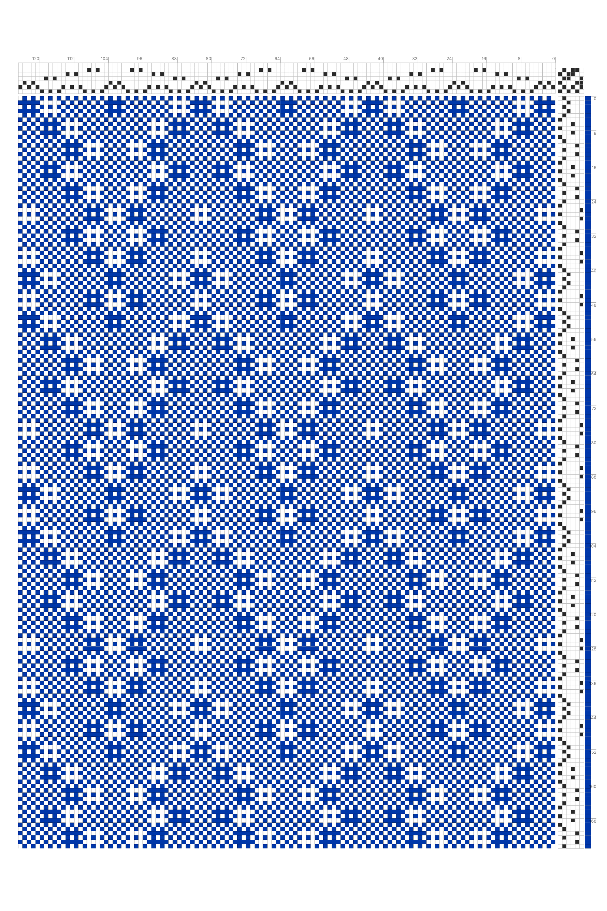 Cascading Crackle Chevron Huck Lace Weaving Draft in Cobalt & White | 6-Shaft 6-Treadle Loom Pattern