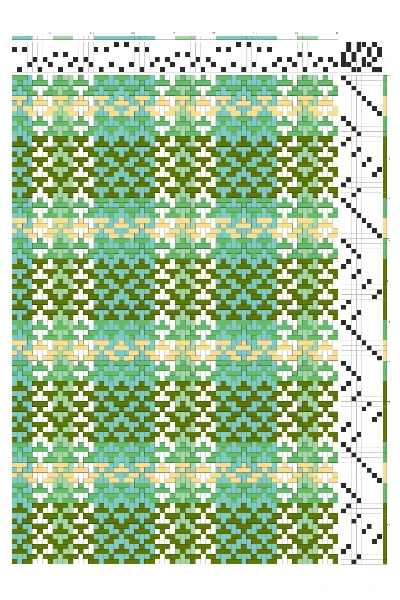 Taqueté Garden Plaid Weaving in Emerald, Teal, Mint & Butter | 6-Shaft 8-Treadle Dobby Loom Pattern