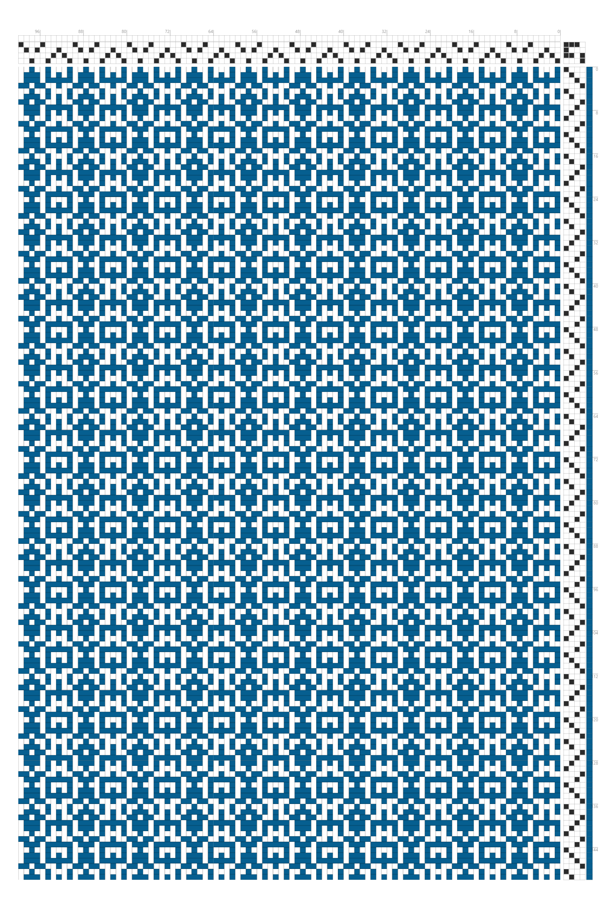 Architectural Column H-Bar Grid Motif Weaving Draft in Cerulean & White | 4-Shaft 4-Treadle Pattern