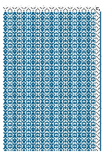 Architectural Column H-Bar Grid Motif Weaving Draft in Cerulean & White | 4-Shaft 4-Treadle Pattern
