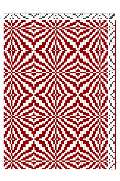Diagonal Star Poinsettia Weaving Draft in Crimson & White | 4-Shaft 4-Treadle Loom Pattern