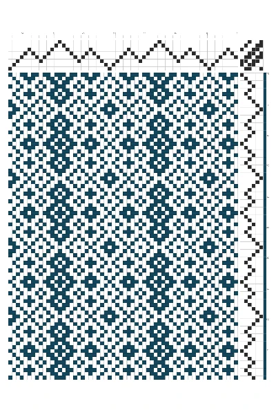 Diamond Lattice Weaving Draft in Deep Teal & White | 8-Shaft 6-Treadle Dobby Loom Pattern