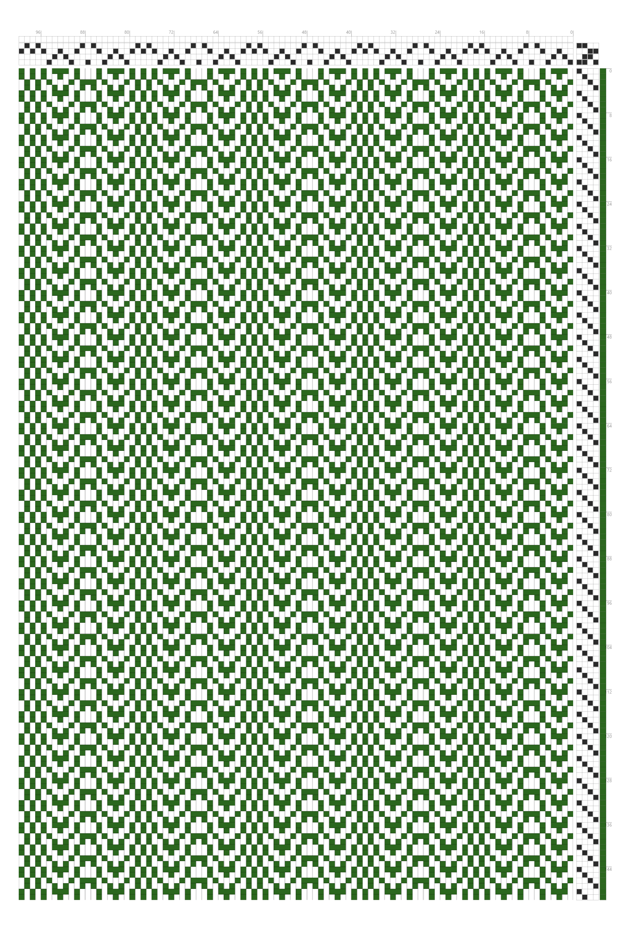 Wavy Stripe & Tabby Weaving Draft in Forest Green & White | 4-Shaft 4-Treadle Loom Pattern