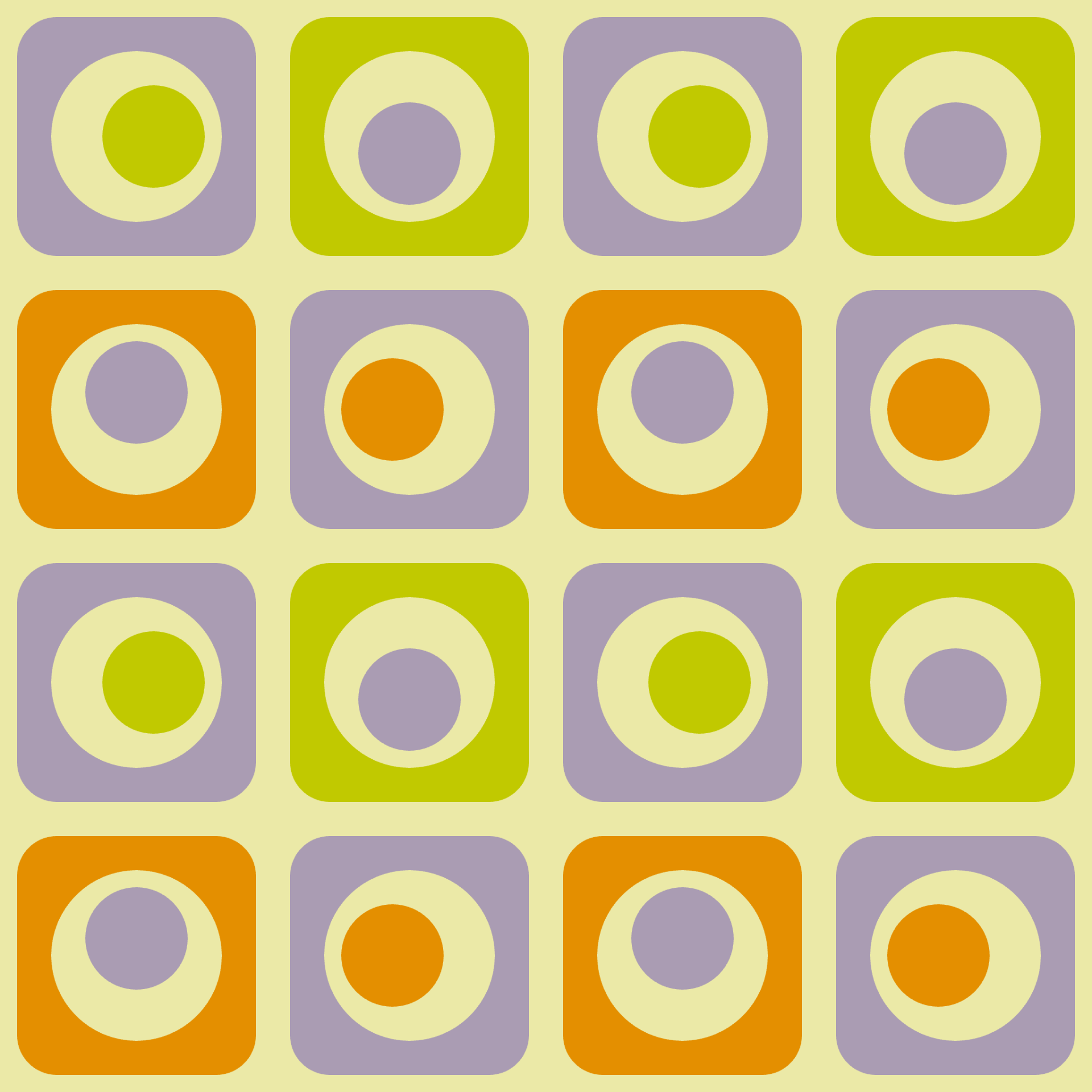 Retro Mod Bullseye Checkers Tile Pattern in Lilac & Chartreuse | Free Geometric Surface Design