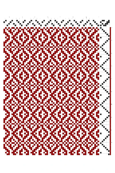 Asymmetric Sigil Alternating Diamond Weaving Draft in Crimson & White | 4-Shaft 6-Treadle Pattern