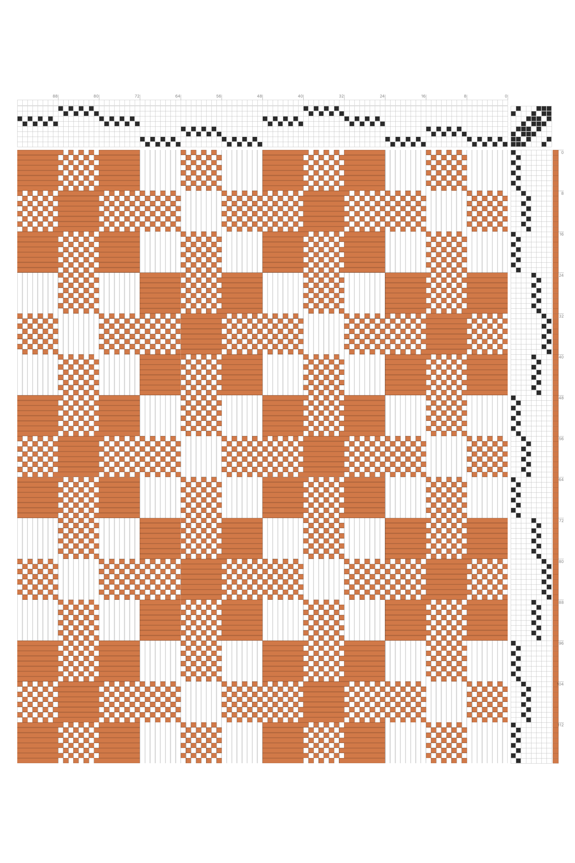 Spiral Checker Deflected Double Weave Draft in Terracotta & White | 8-Shaft 8-Treadle Loom Pattern