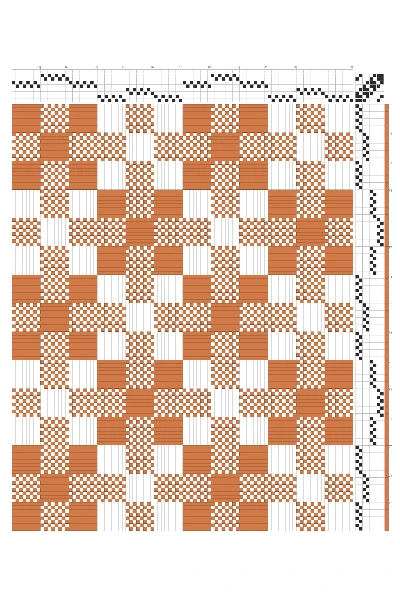 Spiral Checker Deflected Double Weave Draft in Terracotta & White | 8-Shaft 8-Treadle Loom Pattern