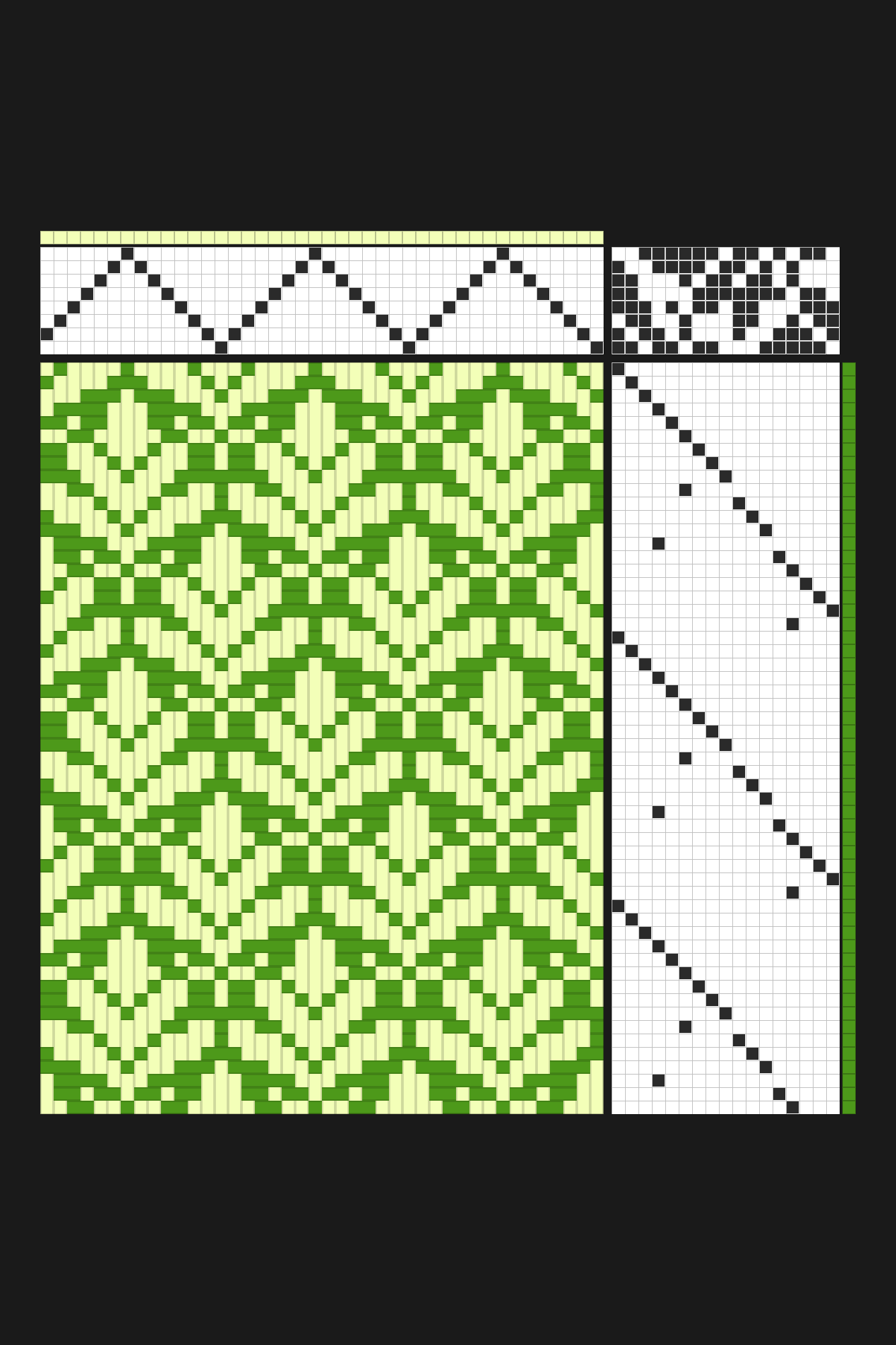 Botanical Leaf Weaving Draft in Forest & Chartreuse | 8-Shaft 17-Treadle Dobby Loom Pattern