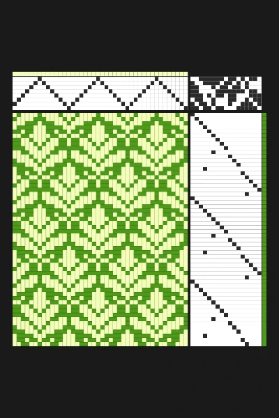 Botanical Leaf Weaving Draft in Forest & Chartreuse | 8-Shaft 17-Treadle Dobby Loom Pattern
