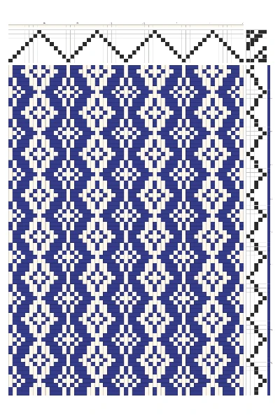 Snowy Diamond Strands Weaving Draft in Indigo & Cream | 8-Shaft 5-Treadle Dobby Loom Pattern