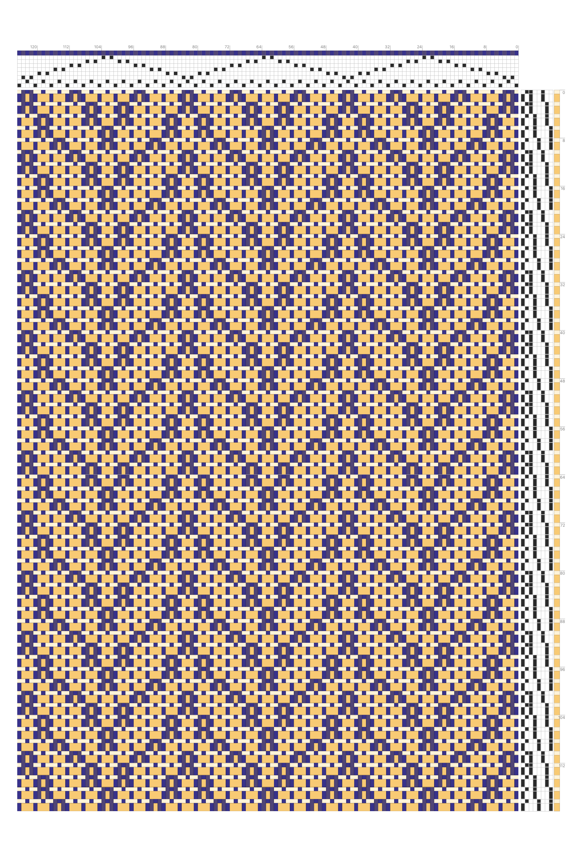 Raised Chevron Summer & Winter Weaving Draft in Marigold & Indigo | 8-Shaft 8-Treadle Loom Pattern