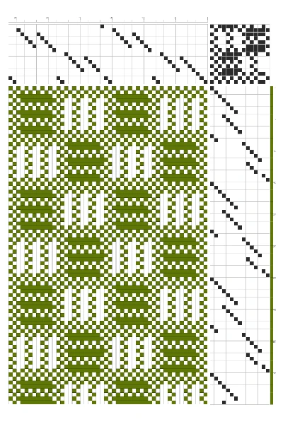 Alternating Tribar Checkers Weaving Draft in Olive & White | 15-Shaft 15-Treadle Dobby Loom Pattern