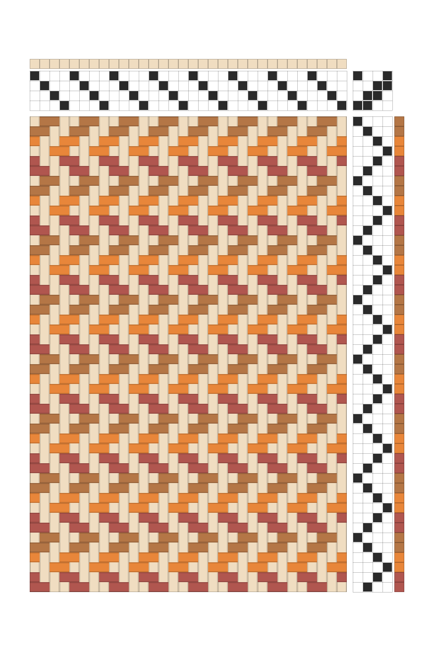 Retro Point Twill Weaving Draft in Terracotta & Rust | 4-Shaft Dobby Loom Pattern