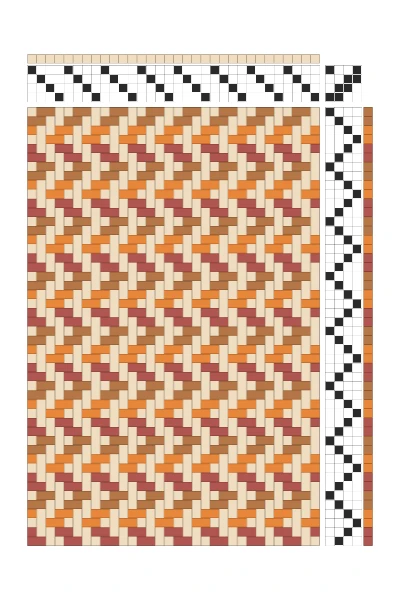 Retro Point Twill Weaving Draft in Terracotta & Rust | 4-Shaft Dobby Loom Pattern