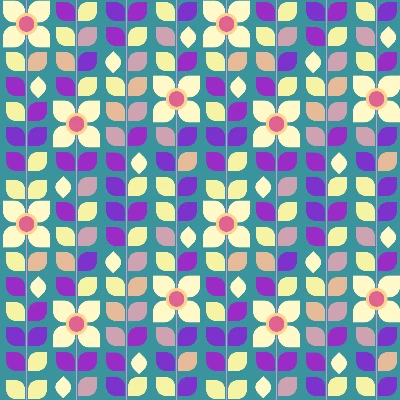 Retro Geometric Daisy Garden Seamless Pattern in Teal & Violet | Free Geometric Surface Design