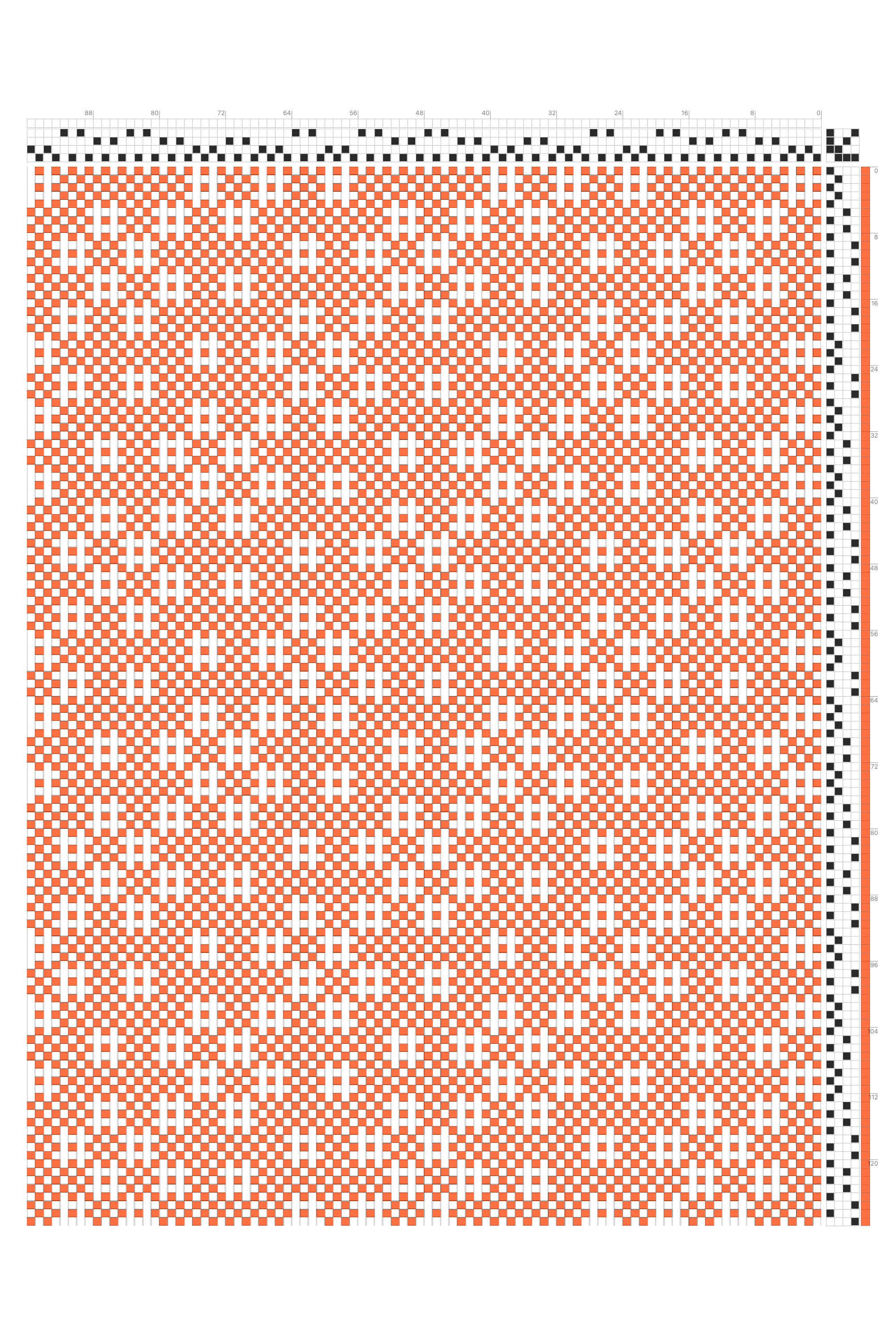 Huck Lace Diagonal Stripe Weaving Draft in Tangerine & White | 4-Shaft 4-Treadle Dobby Loom Pattern