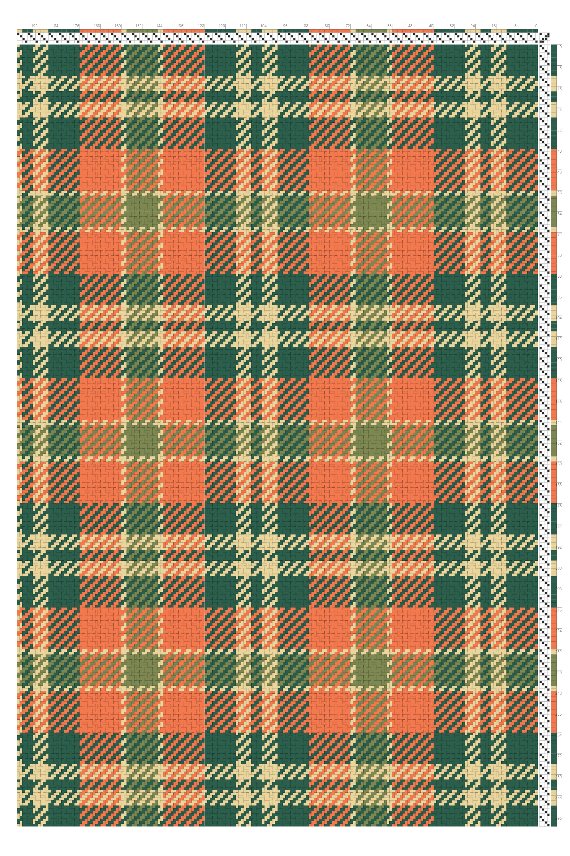 Autumn Tartan Weaving Draft in Warm Lush Tangerine, Forest & Straw | 4-Shaft 4-Treadle Loom Pattern
