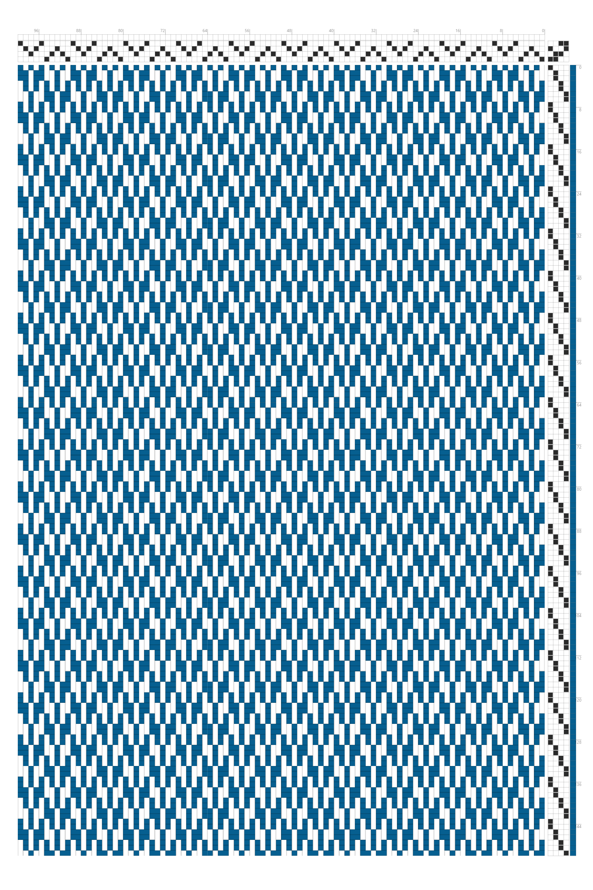 Extended Zigzag in Hexagonal Grid Weaving Draft in Cerulean & White | 4-Shaft 4-Treadle Loom Pattern