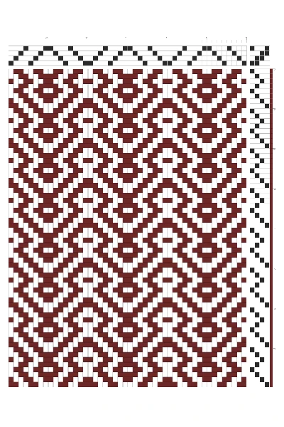 Internested Chains Weaving Draft in Oxblood & White | 4-Shaft 4-Treadle Dobby Loom Pattern
