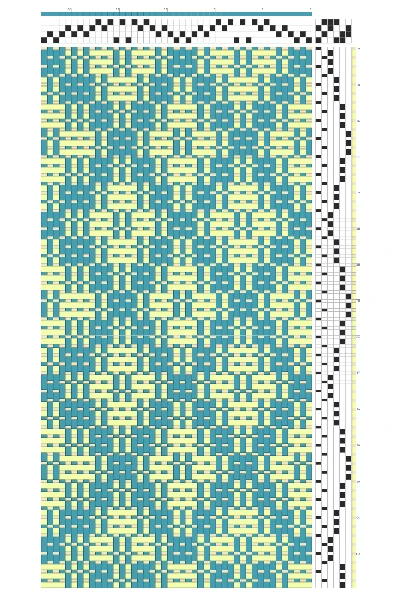 Crisscross Lattice Overshot Draft in Teal & Lime | 4-Shaft 6-Treadle Dobby Loom Pattern