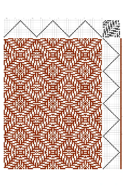 Skitchy-Scratchy Diamond Weaving Draft in Rust & White | 16-Shaft 16-Treadle Dobby Loom Pattern