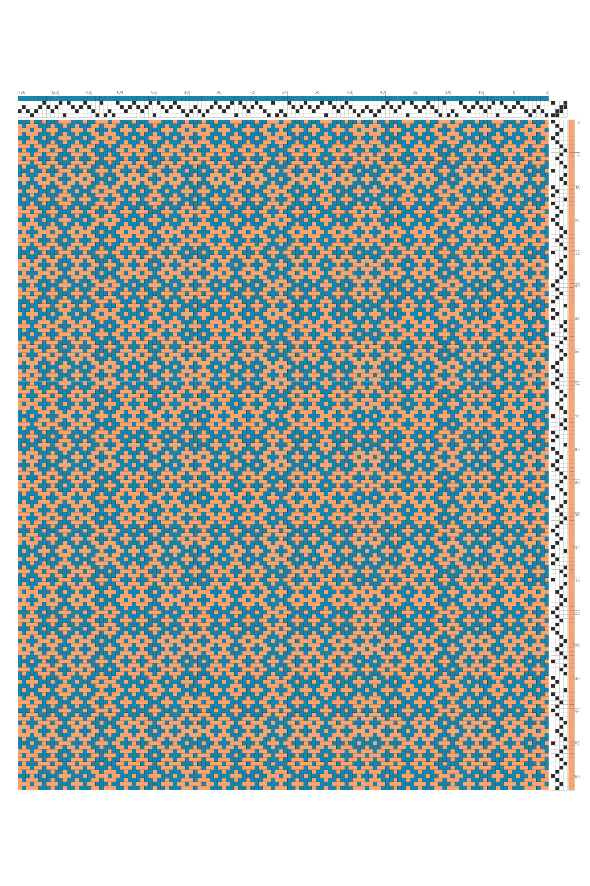 Crackle Weave Scattered Crosses Draft in Cerulean & Coral | 4-Shaft 4-Treadle Dobby Loom Pattern