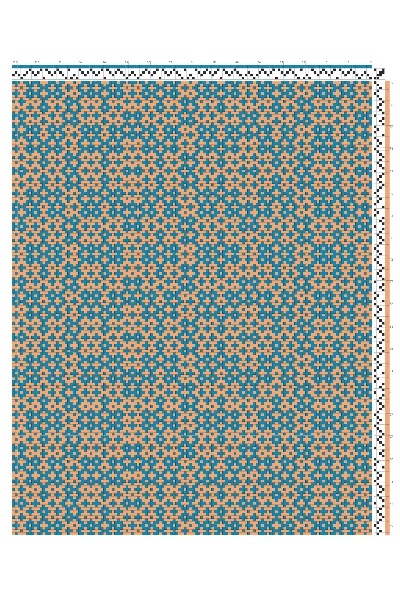 Crackle Weave Scattered Crosses Draft in Cerulean & Coral | 4-Shaft 4-Treadle Dobby Loom Pattern