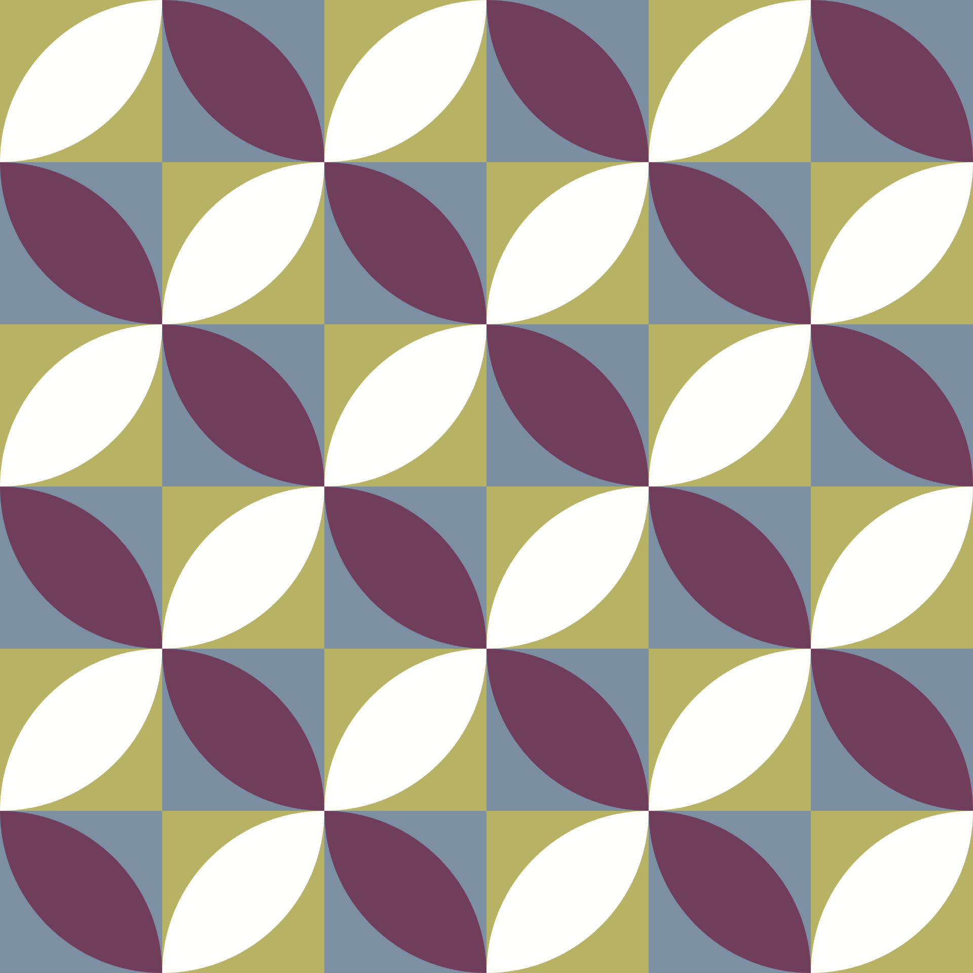Retro Curved Petal Tile Seamless Pattern in Mulberry & Sage