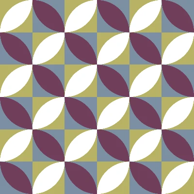Retro Curved Petal Tile Seamless Pattern in Mulberry & Sage
