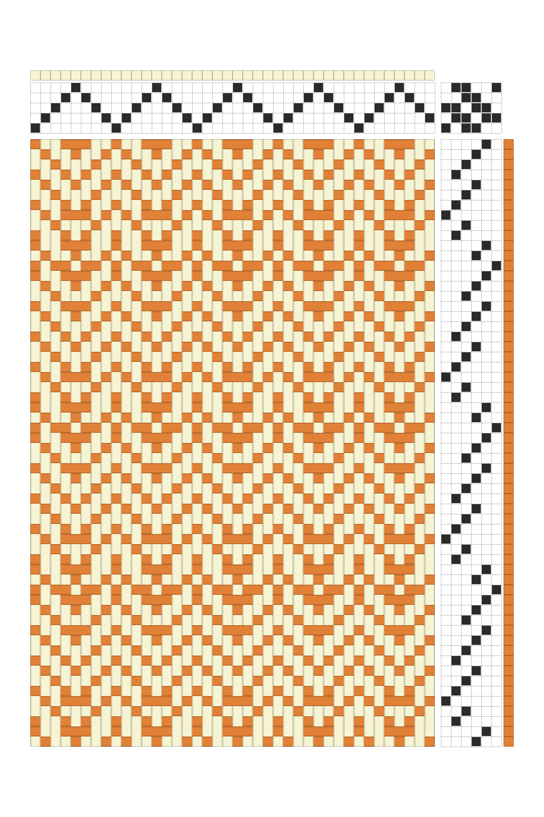 Retro Feathered Hearts Twill Weaving Draft in Tangerine & Cream | 6-Shaft Dobby Pattern