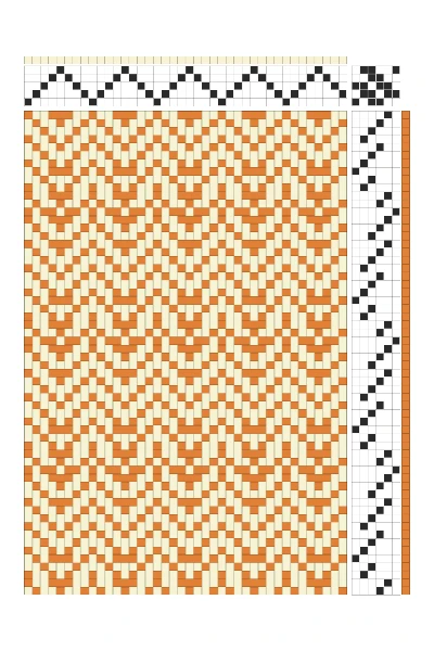 Retro Feathered Hearts Twill Weaving Draft in Tangerine & Cream | 6-Shaft Dobby Pattern