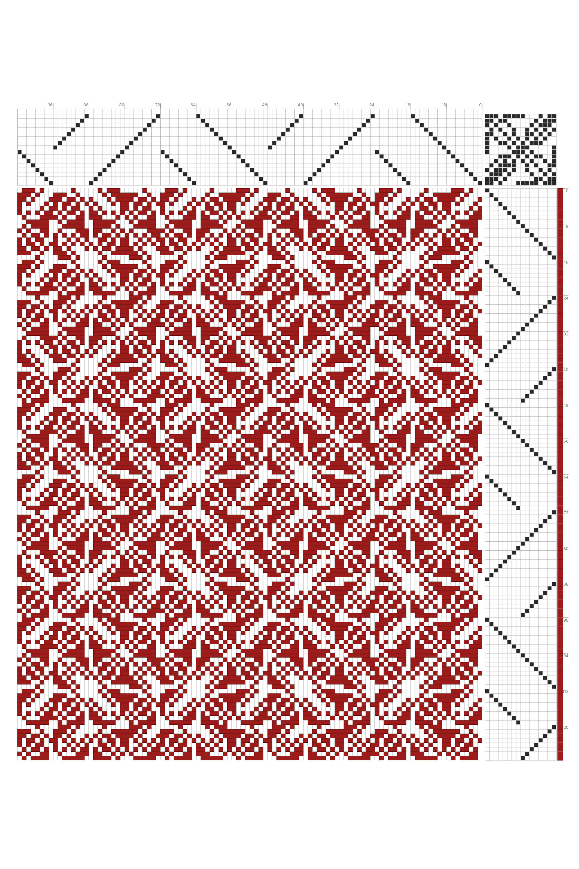 Irregular Bloom Grid Weaving Draft in Crimson & White | 16-Shaft 16-Treadle Loom Pattern