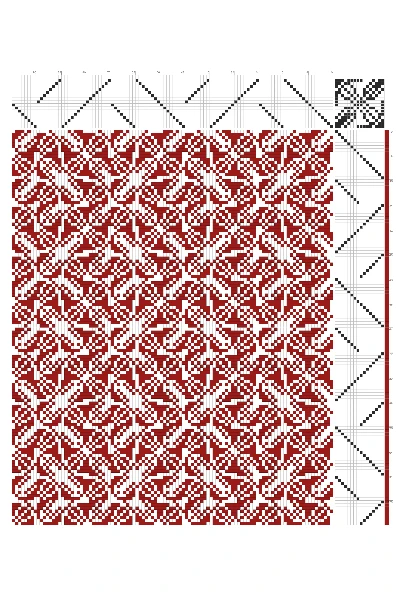Irregular Bloom Grid Weaving Draft in Crimson & White | 16-Shaft 16-Treadle Loom Pattern