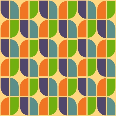 Retro Curved Pill Box Tile Seamless Pattern in Citrus & Plum