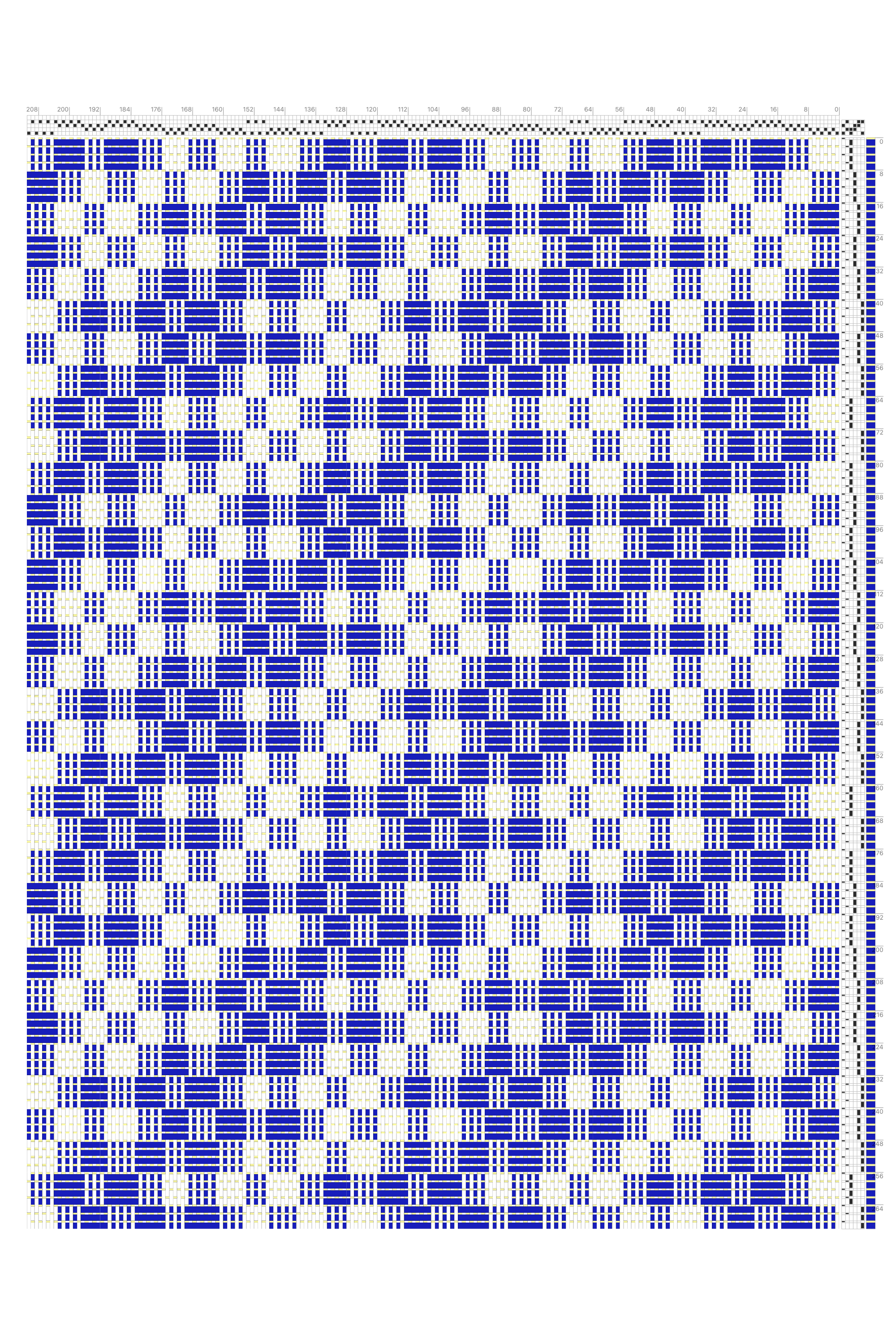 Fuzzy Diagonal Stripes Tied Overshot Draft in Cobalt & White | 4-Shaft 6-Treadle Loom Pattern