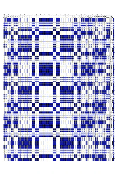 Fuzzy Diagonal Stripes Tied Overshot Draft in Cobalt & White | 4-Shaft 6-Treadle Loom Pattern