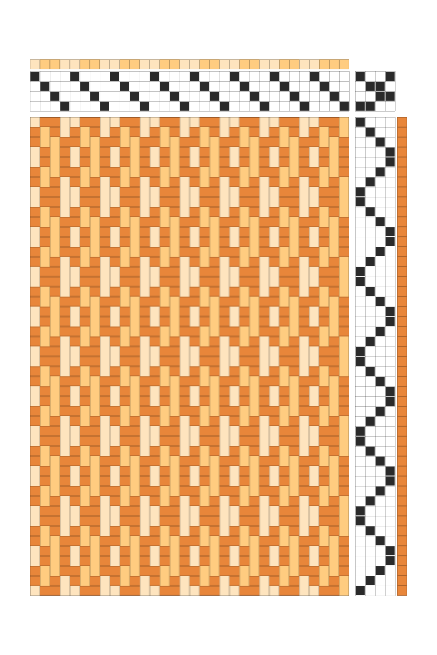 Retro Broken Twill Weaving Draft in Tangerine & Peach | 4-Shaft Dobby Loom Pattern