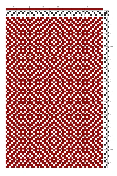 Moiré Wave Weaving Draft in Crimson & White | 3-Shaft 3-Treadle Dobby Loom Pattern