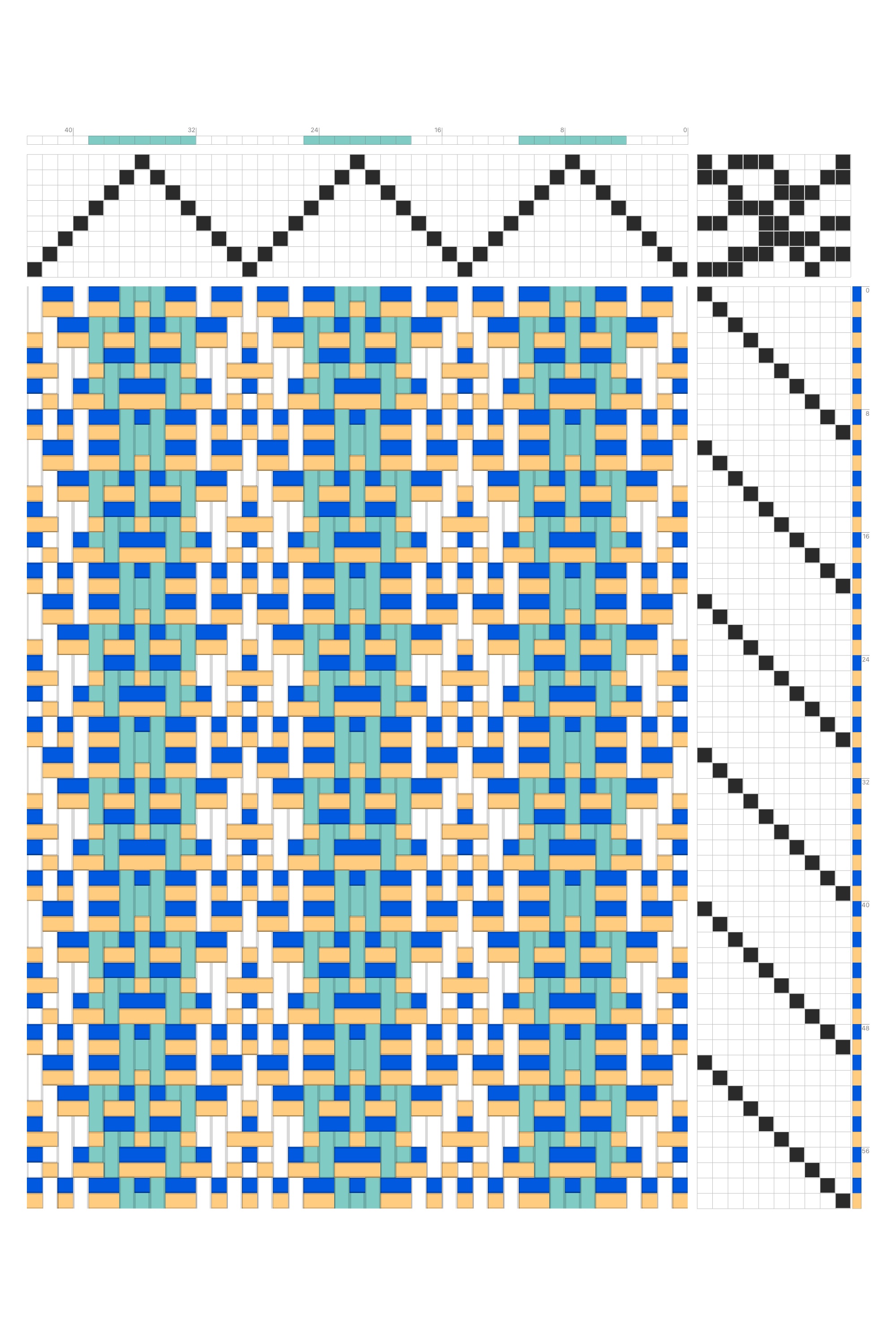 Sea Braid Weaving Draft in Cobalt, Seafoam & Sand | 8-Shaft 10-Treadle Dobby Loom Pattern