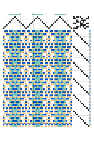 Sea Braid Weaving Draft in Cobalt, Seafoam & Sand | 8-Shaft 10-Treadle Dobby Loom Pattern