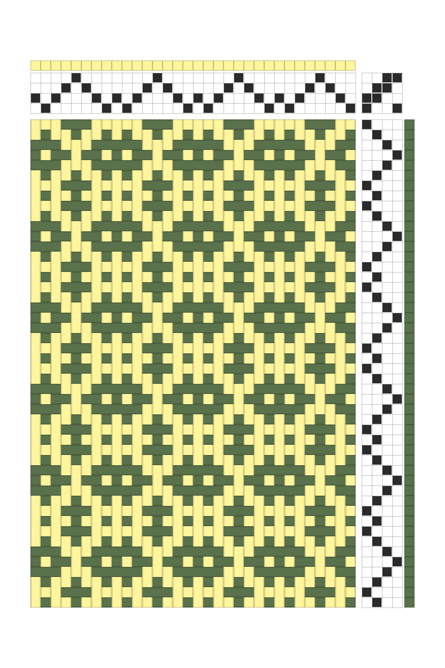 Retro Cactus Burrs Weaving Draft in Sage Green & Buttercream | 4-Shaft Dobby Loom Pattern