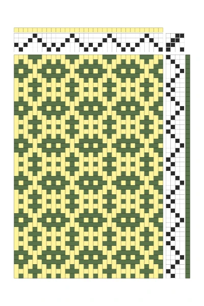 Retro Cactus Burrs Weaving Draft in Sage Green & Buttercream | 4-Shaft Dobby Loom Pattern