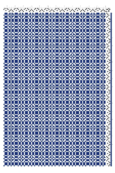 Checks Joined by Diamond Florets Weaving Draft in Cobalt & White | 4-Shaft 4-Treadle Loom Pattern
