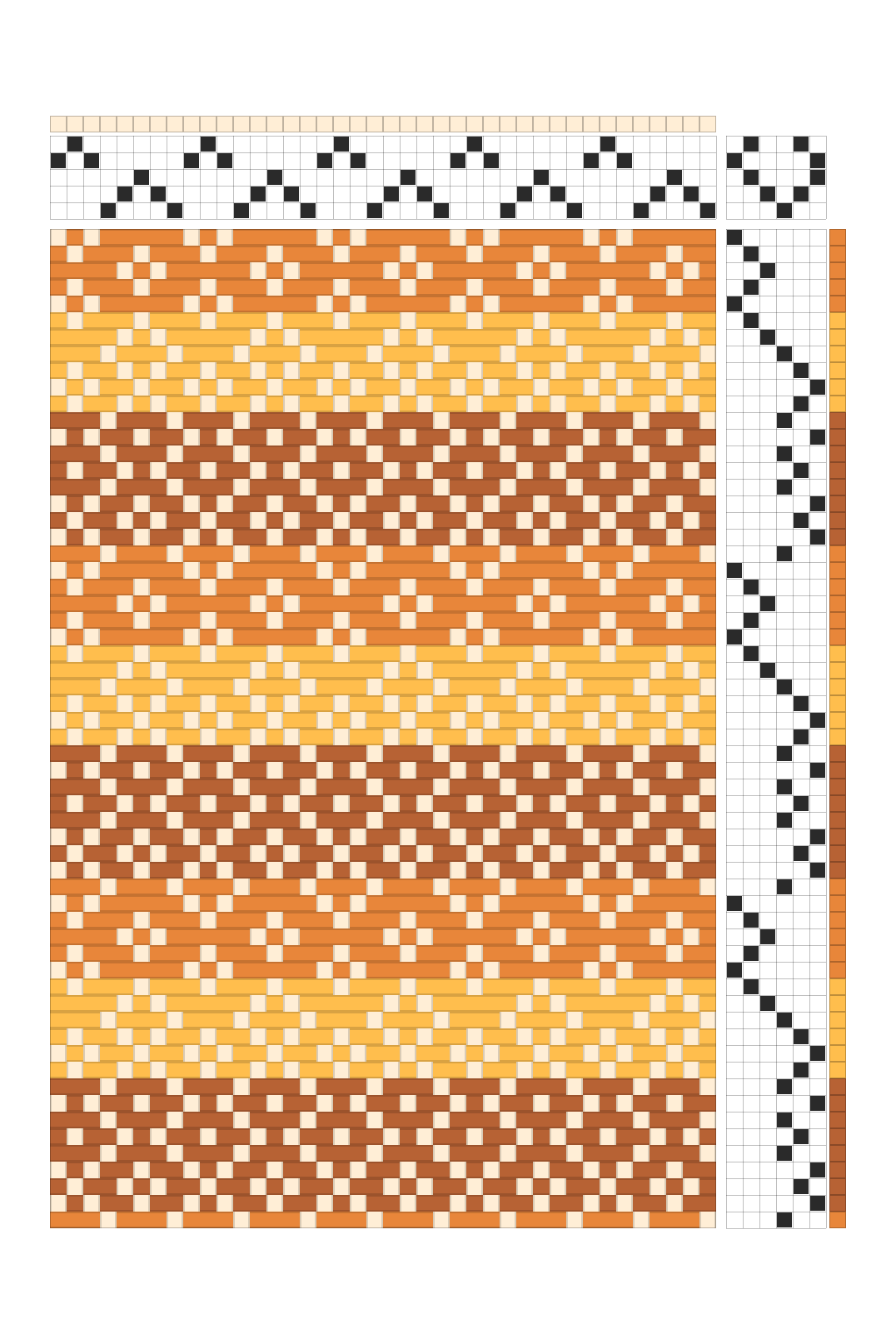 Retro Fading Diamond Stripes Weaving Draft in Cinnamon, Tangerine, & Honey| 4-Shaft Dobby Pattern