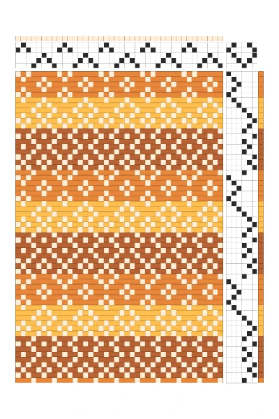 Retro Fading Diamond Stripes Weaving Draft in Cinnamon, Tangerine, & Honey| 4-Shaft Dobby Pattern
