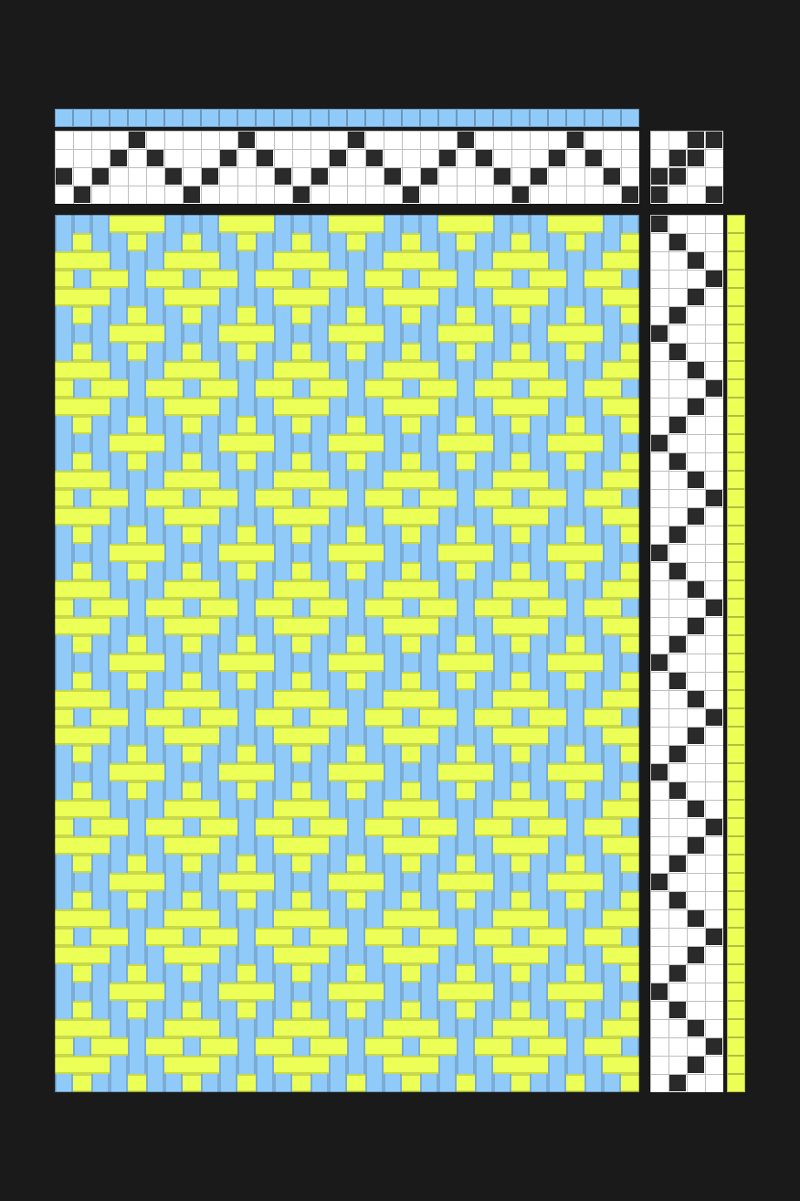 Diamond Spot Weaving Draft in Sky Azure & Chartreuse | 4-Shaft 4-Treadle Dobby Loom Pattern