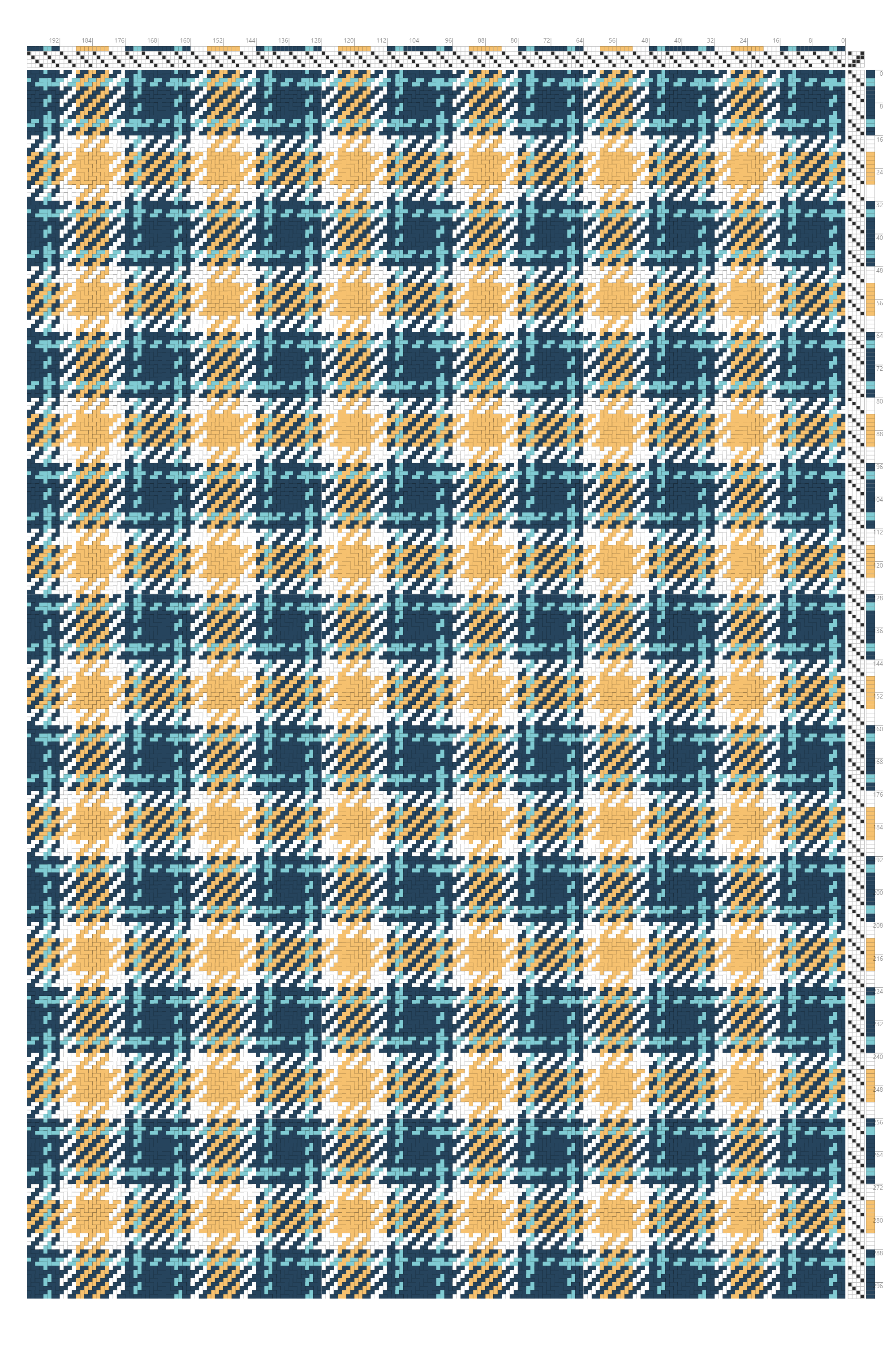 Classic Plaid Twill Weaving Draft in Navy, Marigold & Teal | 4-Shaft 4-Treadle Loom Pattern